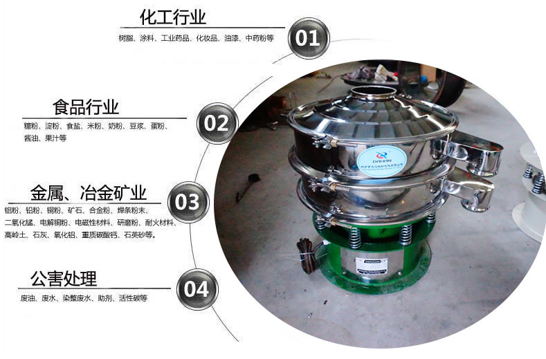 面粉振動篩粉機適用于化工，食品，金屬、冶金，公害處理等行業(yè)