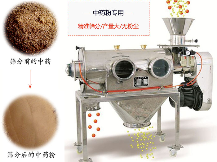 WQS50-130臥式氣流篩：中藥粉專用篩：精度篩分/產(chǎn)量大/無粉塵符合標(biāo)準(zhǔn)。