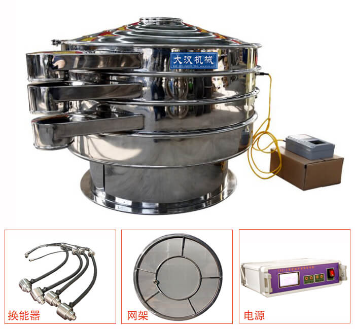 全不銹鋼超聲波振動(dòng)篩內(nèi)部組成：換能器，網(wǎng)架，電源。